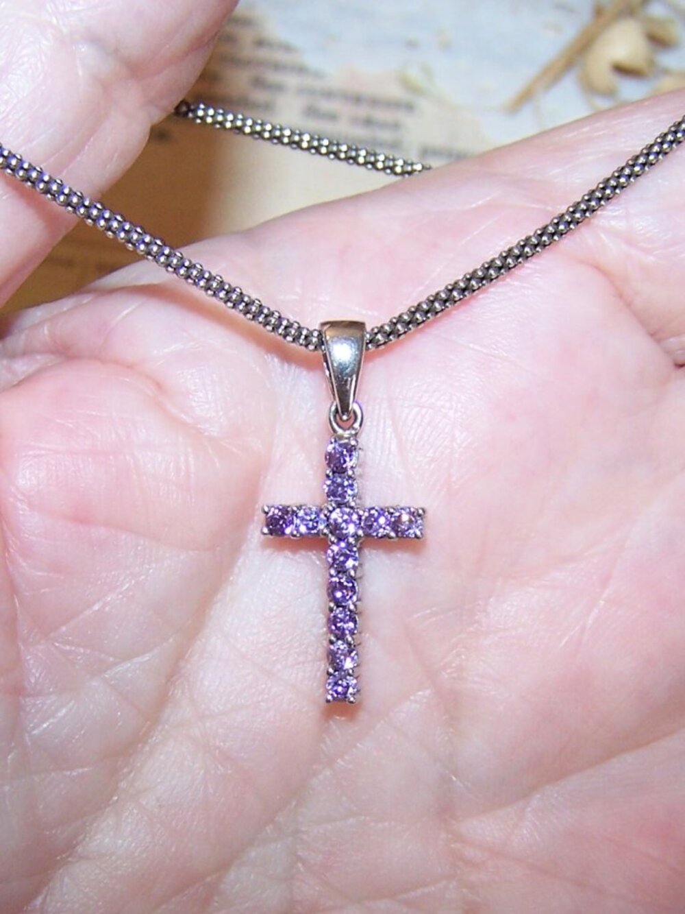 Sterling Silver Lavender Cubic Zirconia CZ Cross Pendant